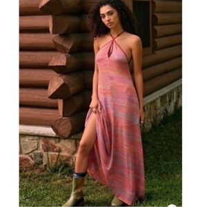 Free People NWT Endless Love Maxi Dress XS pink orange purple sunset halter neck
